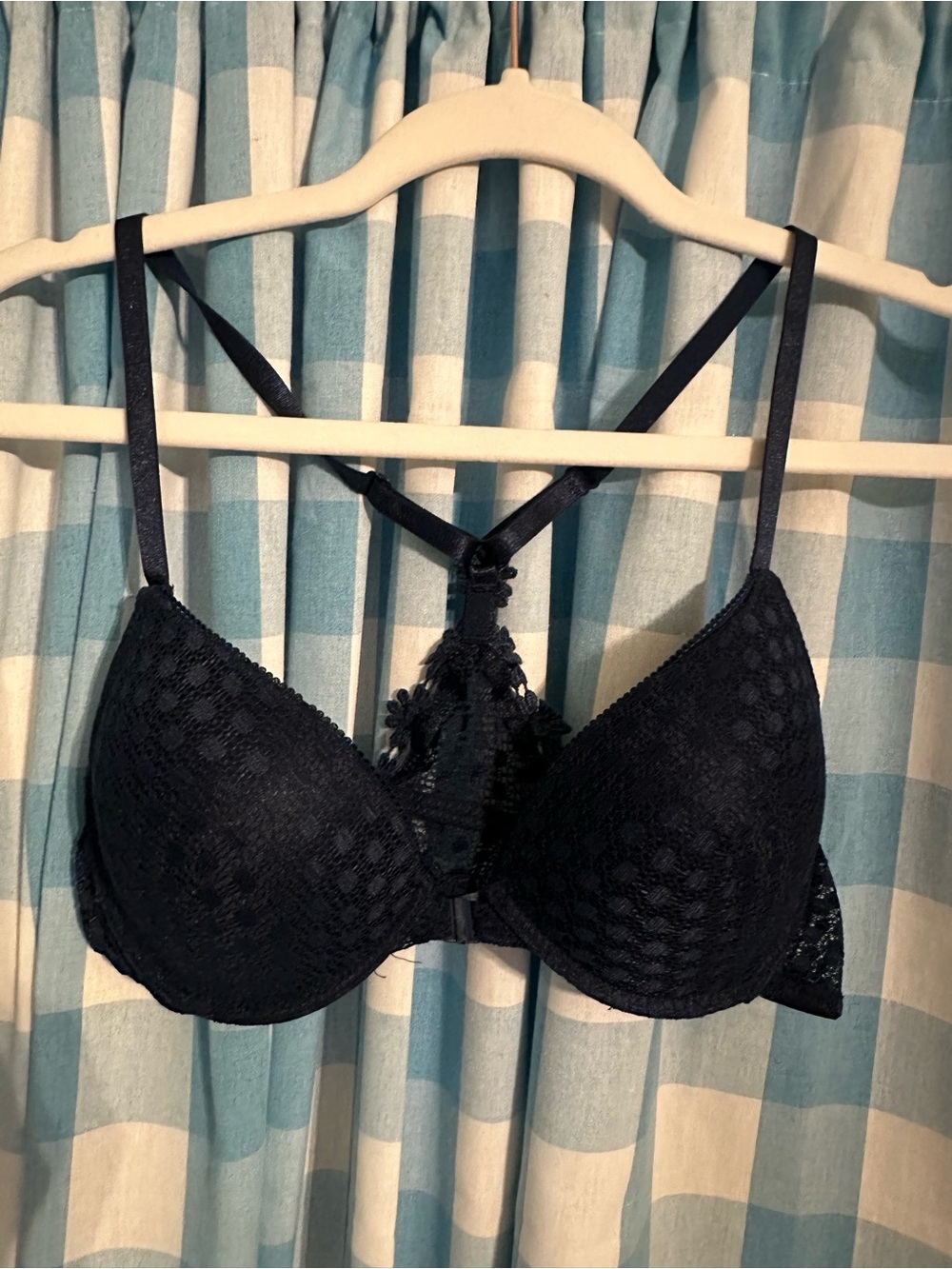 Laura Ashley Navy Blue Lace Racerback Push-Up Bra
